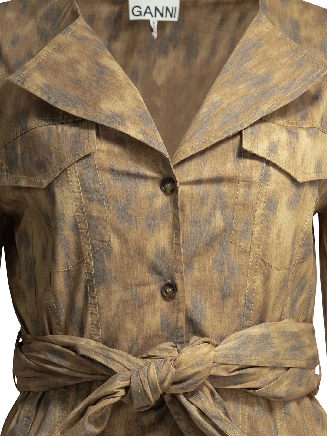 Ganni Animal Print Chemisier Dress Abiti - Beige | 61fc39f77f7997de53af2390d131d67314a0d393