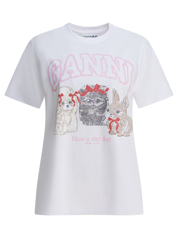 Ganni Cute Animals T-shirts - Bianco | 55c070a605db14a4a98e1b0c78eaaf2fe137b062