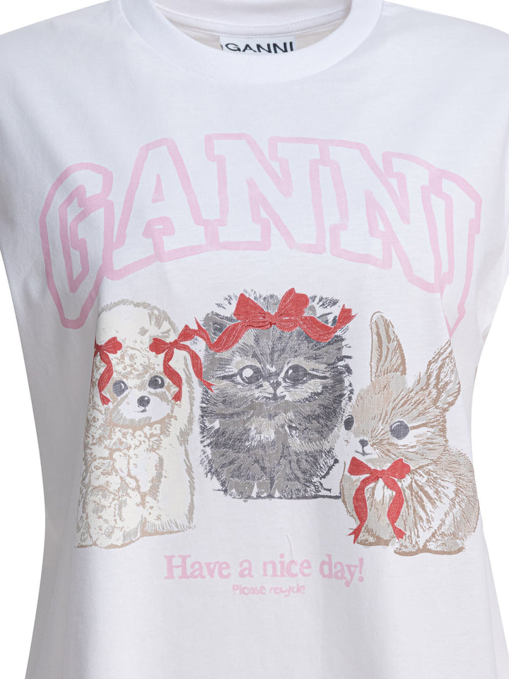Ganni Cute Animals T-shirts - Bianco | 1710699b31fa1cae2d54442f0373a70d14828b0f