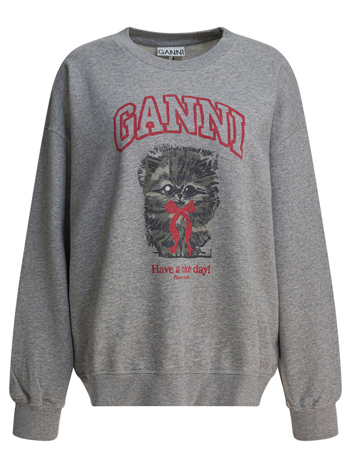 Ganni Margot Kitty Print Sweatshirts - Grey | 0cb0c8a65b16cbc74e415ea8bb0e5f01a1e8d3a0