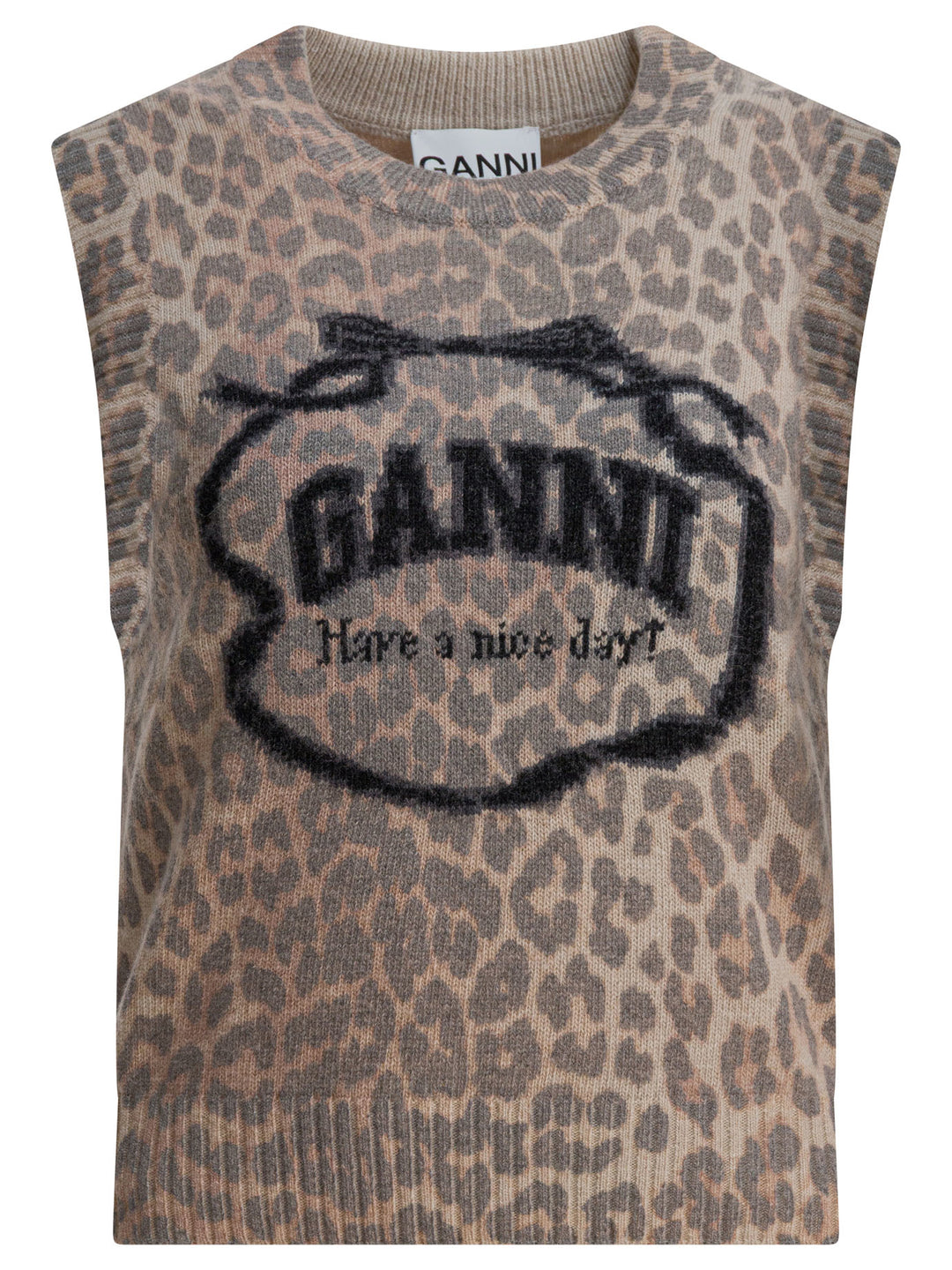 Ganni Wool Vest With Logo Knitwear - Marrone | eee42e6aaca6a18ba15c0c60487d5faf9b013460