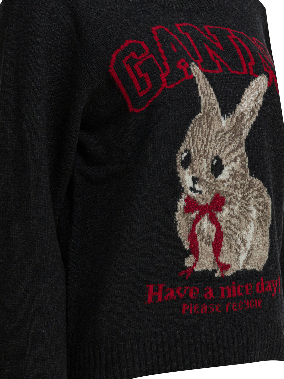 Ganni Wool Sweater With Print Knitwear - Nero | 926b8e4b8cc8c92ebc772d9017c93f366128af85