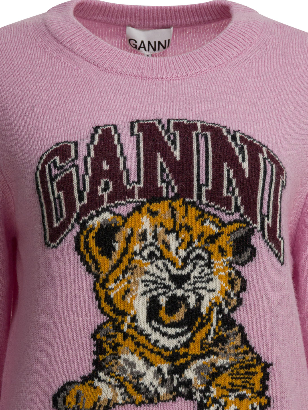 Ganni Wool Sweater With Print Knitwear - Rosa | fbe66155122f0d616264a89bbdc1adf2f7180bdb
