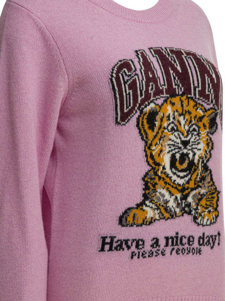 Ganni Wool Sweater With Print Knitwear - Rosa | d61c2bee2d15a39540118f37f65279f24e5d9cf5