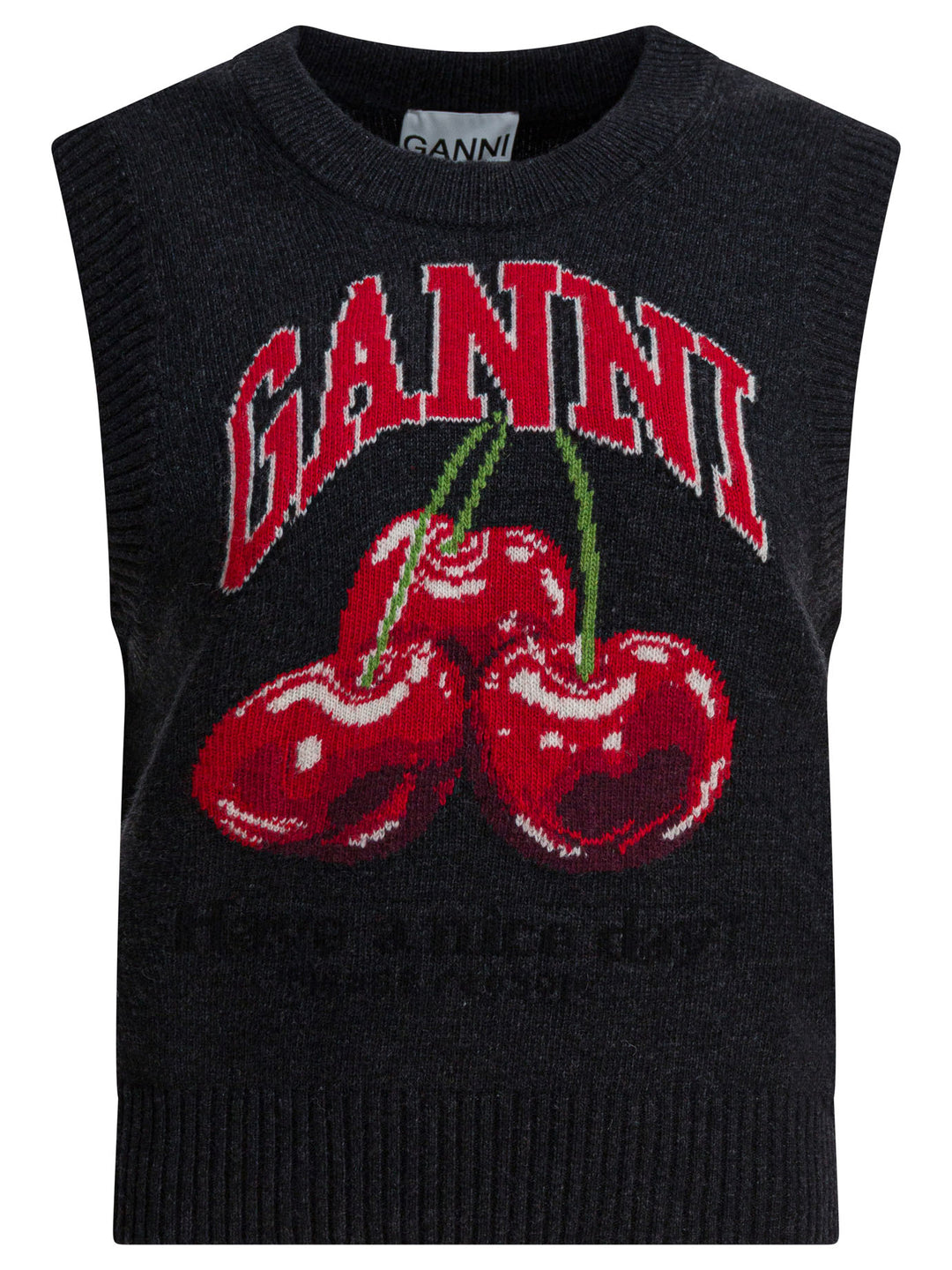 Ganni Wool Vest With Logo Knitwear - Nero | c105458c007e201aa09e3c204e5a3ce5d1f08be3