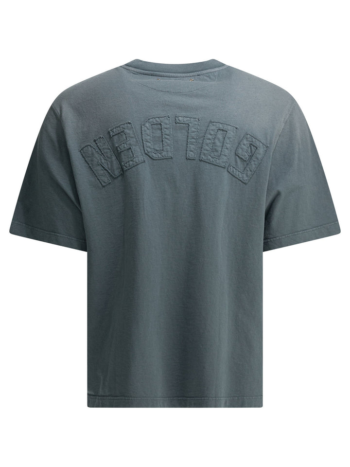 Golden Goose Crew-Neck T-Shirt With Reverse Logo T-shirts - Light blue | 43eeba9f43b4dd6f43c4f31861afc2912b6ec609