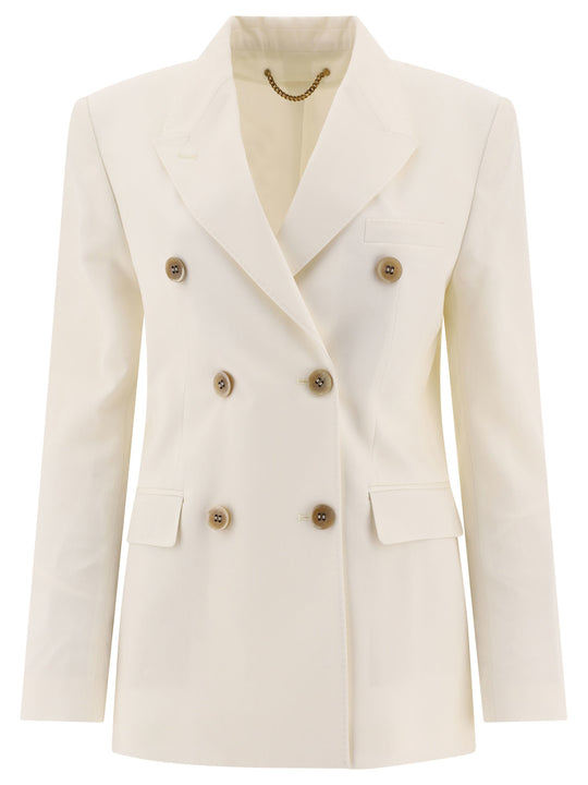 Double-Breasted Wool-Blend Blazer Jackets And Coats Bianco