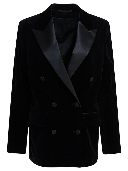 Velvet And Satin Double-Breasted Blazer Jackets And Coats Nero