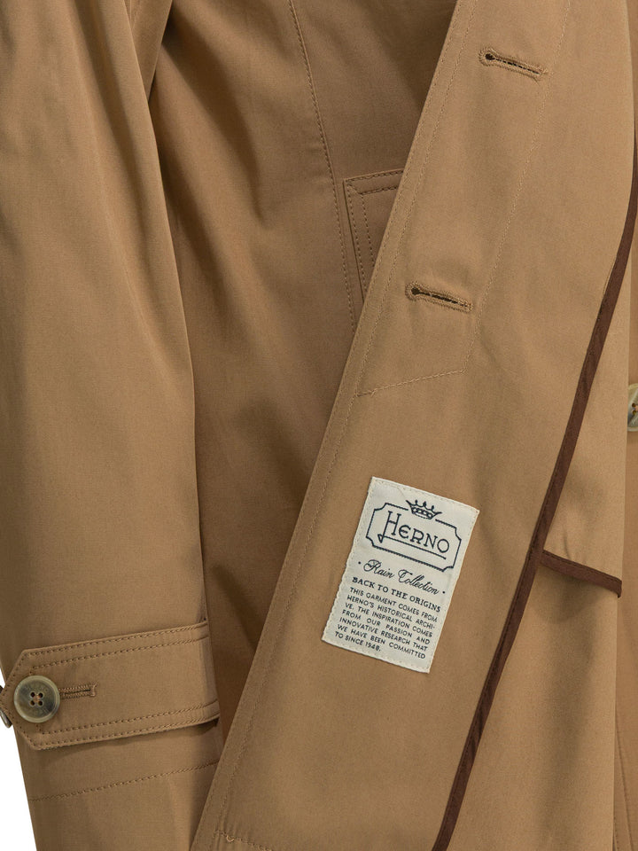 Herno Short Cotton Gabardine Trench Coat Jackets and Coats - Marrone | 8d43175a87c04bf916de073857dd69bdd01e1a66