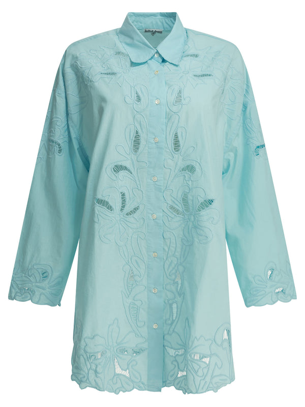 Embroidered Casual Shirt Shirts Light Blue