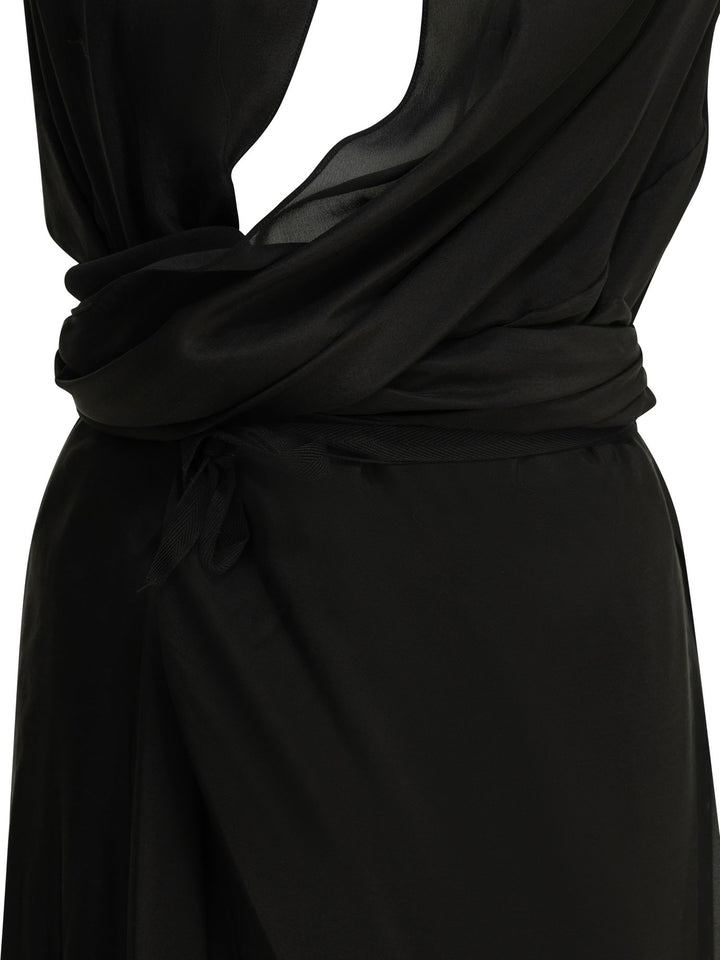 Maison Margiela Draped Silk Midi Dress Abiti - Nero | 8ce224528addbcb01a4f0c274442b61ec2ebf0ec