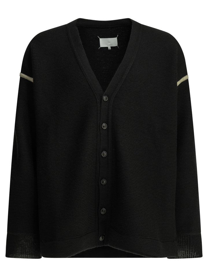 Maison Margiela Wool Cardigan With Patches Knitwear - Nero | fc13f36edcffaae9e18b6796f1014aa3de245680