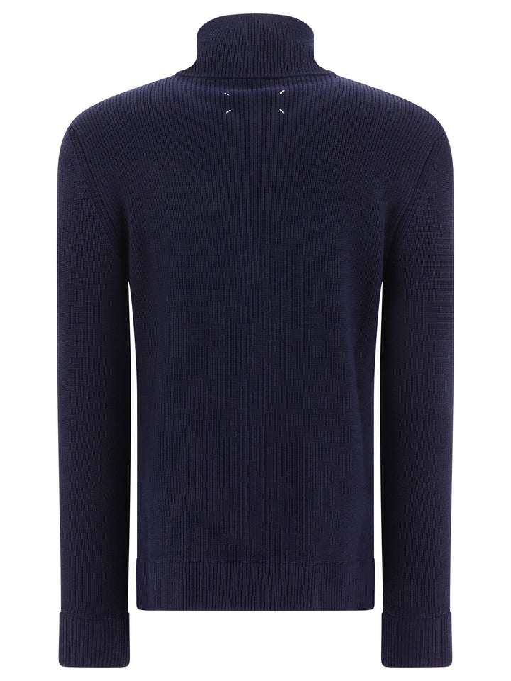 Maison Margiela Cotton And Wool Zippered Malgione Knitwear - Blu | 4a26b21db29af4e8987ef7718079451640710859
