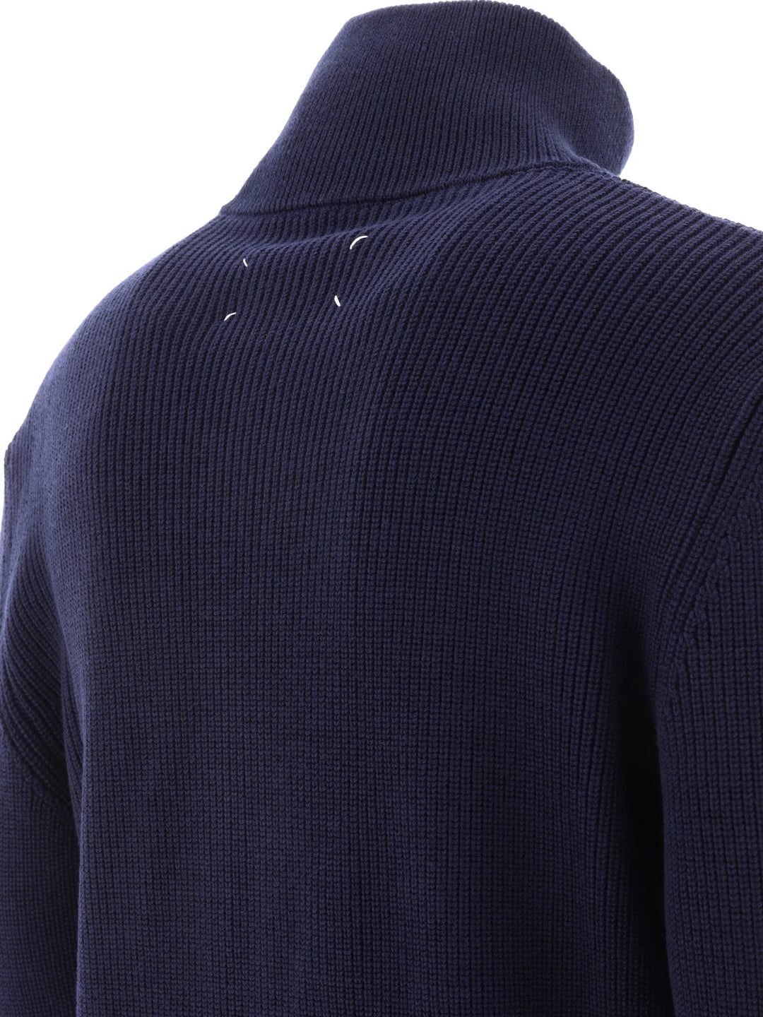 Maison Margiela Cotton And Wool Zippered Malgione Knitwear - Blu | 30d320a415ac1a7966ebcbba7c1ffc2419cff8d7