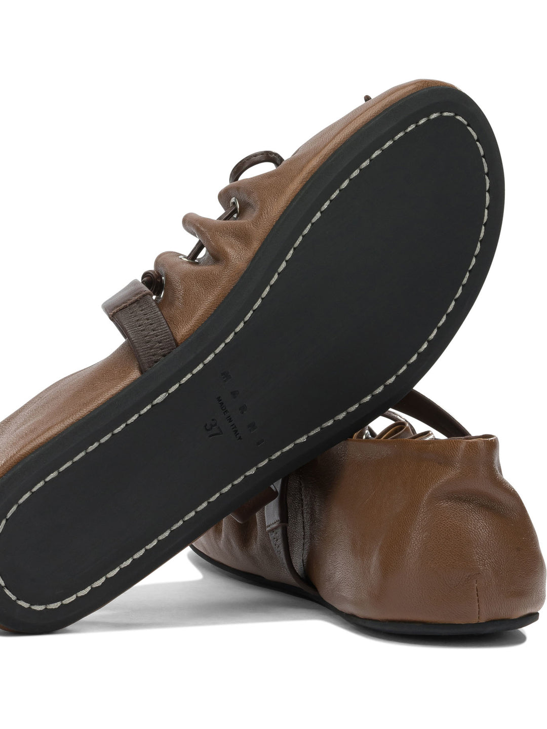 Marni Mary Jane Leather Ballet Flats Ballerinas - Marrone | 86436145ee5d919b86d16e438fe2c52fec3fa504