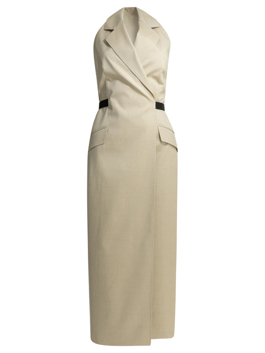 Open Back Midi Dress Abiti Beige