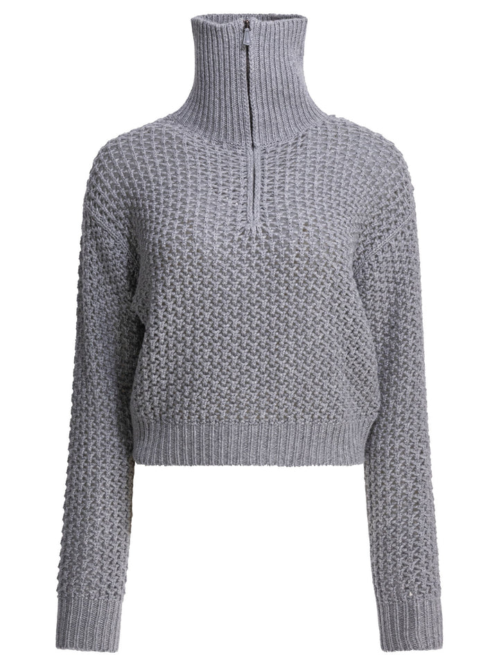 Max Mara Wool Blend Half-Zip Sweater Knitwear - Grey | c1f9134336b7aced81facb8ee08b707b8371493f