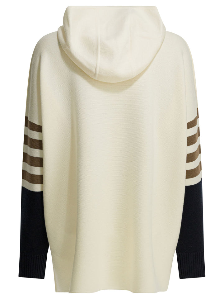 Max Mara Virgin Wool Hooded Sweater Knitwear - Bianco | 27d950ee8a714f2f7272d873a1324dc8b3af060f