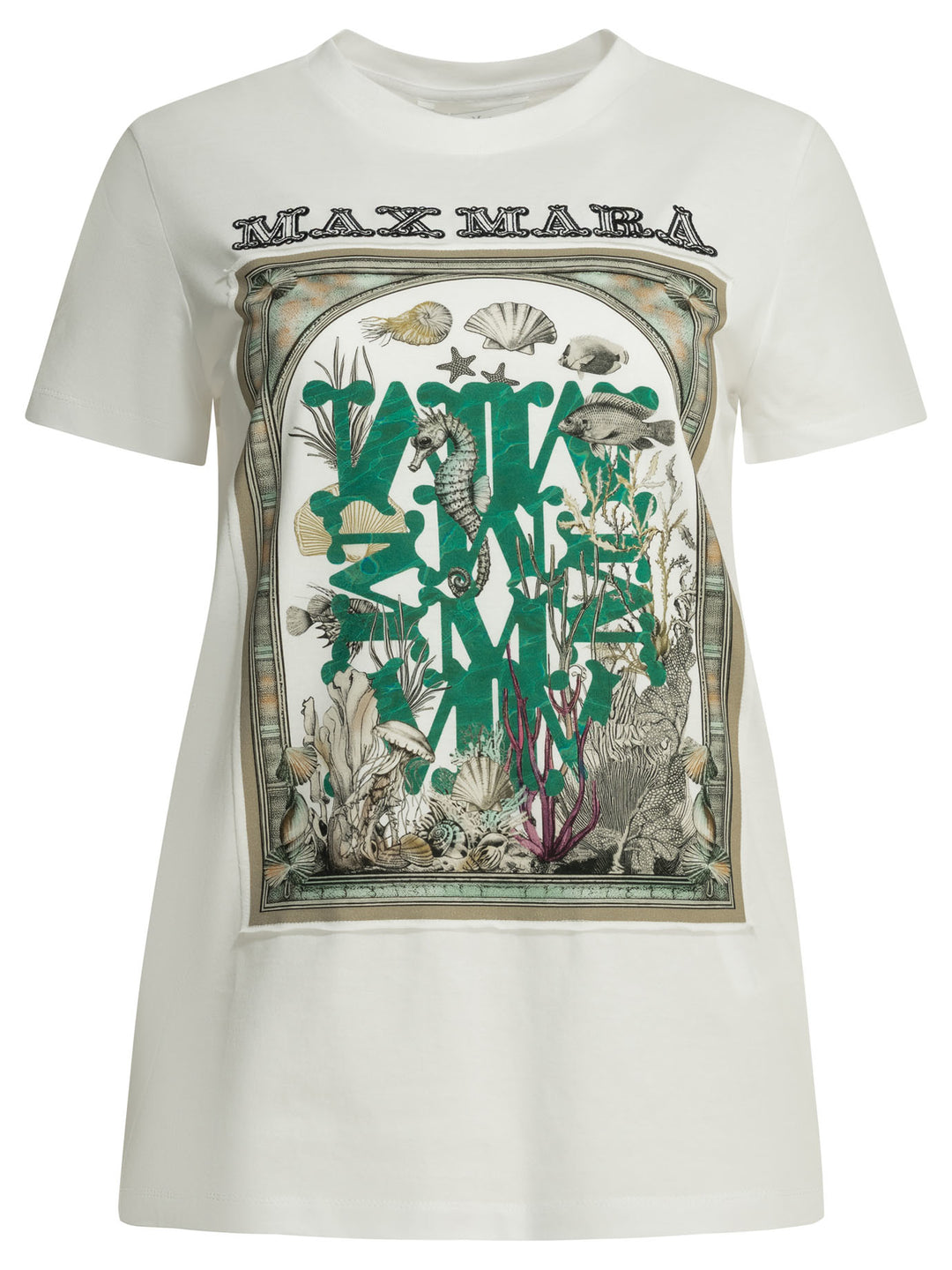 Max Mara Crew-Neck T-Shirt With Logo T-shirts - Bianco | 7bcc87a505d472281d87e18219cd4234b398a703