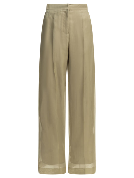 Silk Tailored Pants Trousers Beige