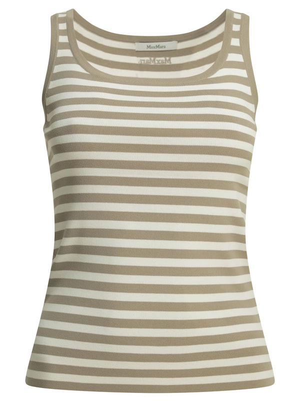 Striped Fitted Tank Top Top Beige
