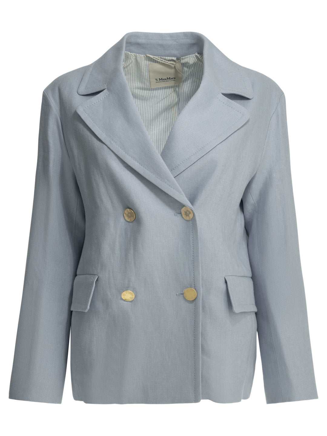 Max Mara S Linen Double-Breasted Blazer Jackets and Coats - Light blue | 0a6d1a954ccd9076e9ac9daab82e913d26105a51
