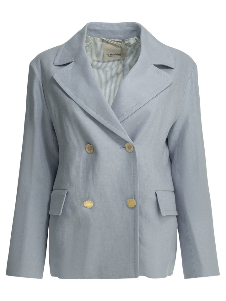 Max Mara S Linen Double-Breasted Blazer Jackets and Coats - Light blue | 0a6d1a954ccd9076e9ac9daab82e913d26105a51