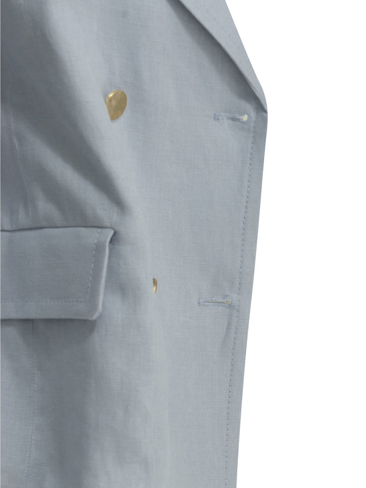 Max Mara S Linen Double-Breasted Blazer Jackets and Coats - Light blue | 6719dc889200ad24028af7cb79a7ed239b4be131