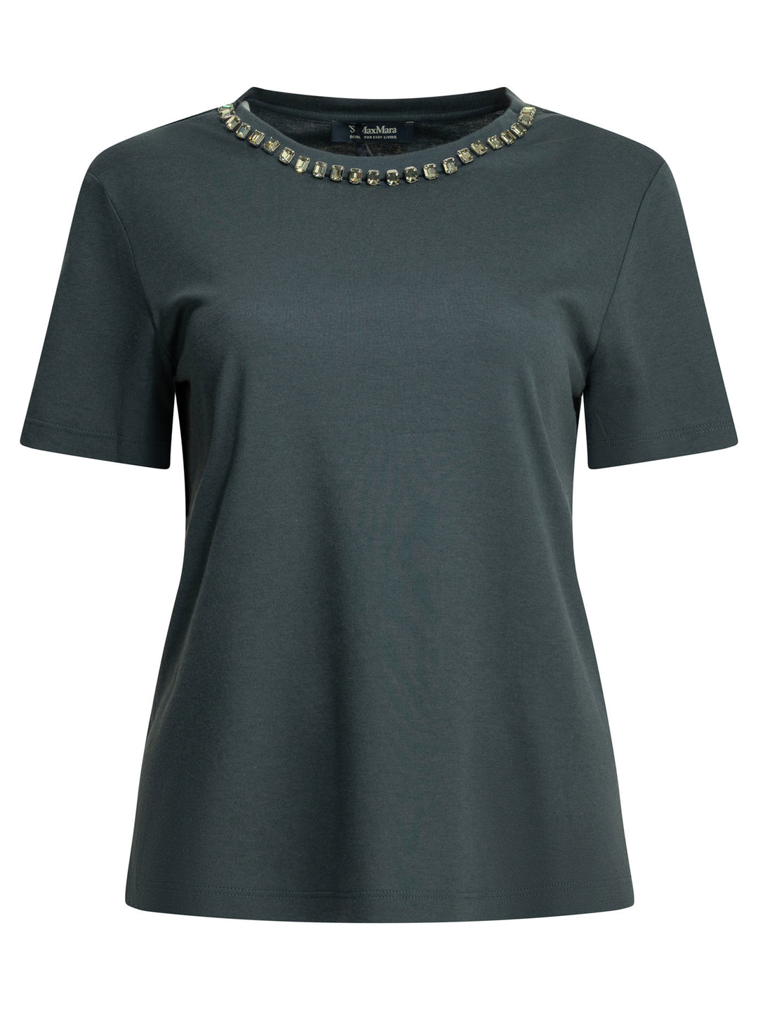 Max Mara S Crew-Neck T-Shirt With Jewel Embroidery T-shirts - Blu | 4f10b5f923eac443bed747257ef9873d33f47ede