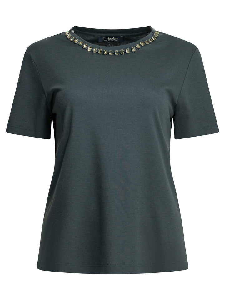 Max Mara S Crew-Neck T-Shirt With Jewel Embroidery T-shirts - Blu | 4f10b5f923eac443bed747257ef9873d33f47ede