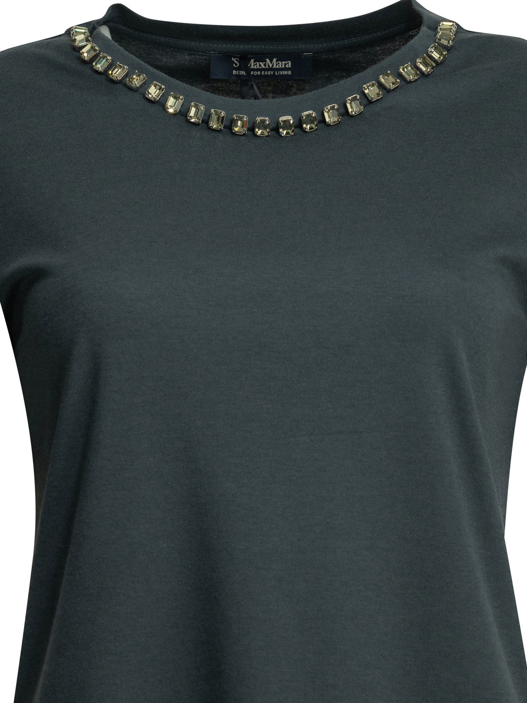 Max Mara S Crew-Neck T-Shirt With Jewel Embroidery T-shirts - Blu | 63970e64609dd65116faf093653f337c1a9eac30