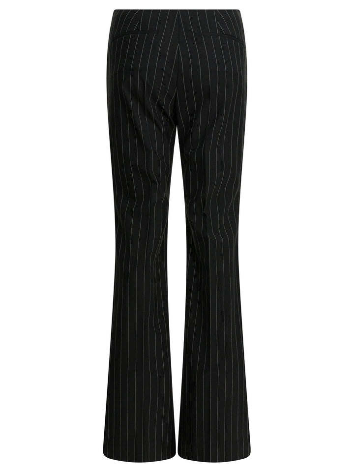 Max Mara Sportmax Pinstripe Pants In Virgin Wool Trousers - Nero | 3156975b9b88a1372e1e7f1ddab9373c3e729e48