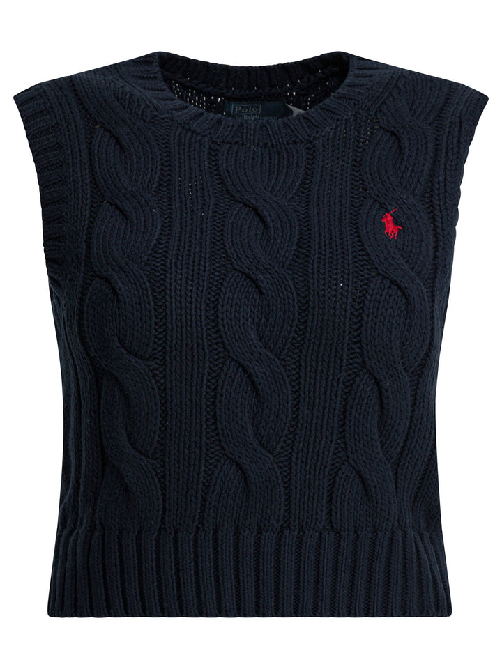 Polo Ralph Lauren Cable-Knit Vest With Logo Knitwear - Blu | 9ce60d578b2d65352cbb395ddccf054df9038997