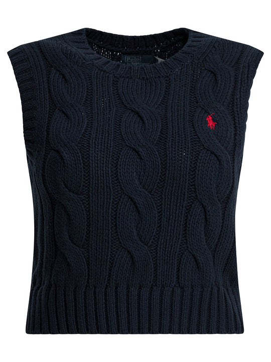 Cable-Knit Vest With Logo Knitwear Blu