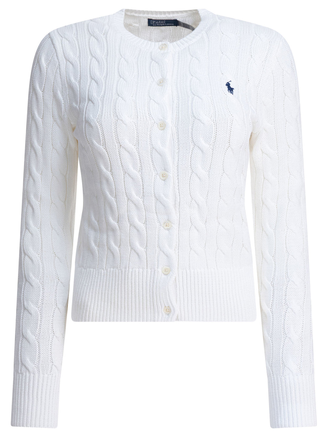 Polo Ralph Lauren Braided Crewneck Cardigan With Logo Knitwear - Bianco | 22e9a13cdc141be7b6d8d5880555e04b9fc5f681