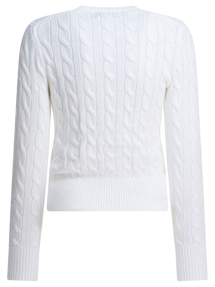 Polo Ralph Lauren Braided Crewneck Cardigan With Logo Knitwear - Bianco | 7934c57ea6969d2b2ccf66ea55d91cf67bcf3d8f