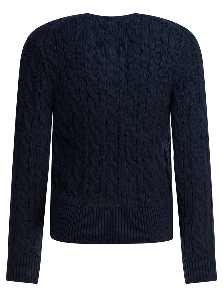 Polo Ralph Lauren Braided Crewneck Cardigan With Logo Knitwear - Blu | 6b1ba11b77f499146ea46f73750e41cf0f227ce4
