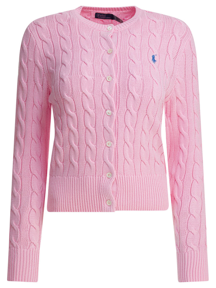 Polo Ralph Lauren Braided Crewneck Cardigan With Logo Knitwear - Rosa | 0af3f9fcb003a4e9d4c895cc954330674d76afa3