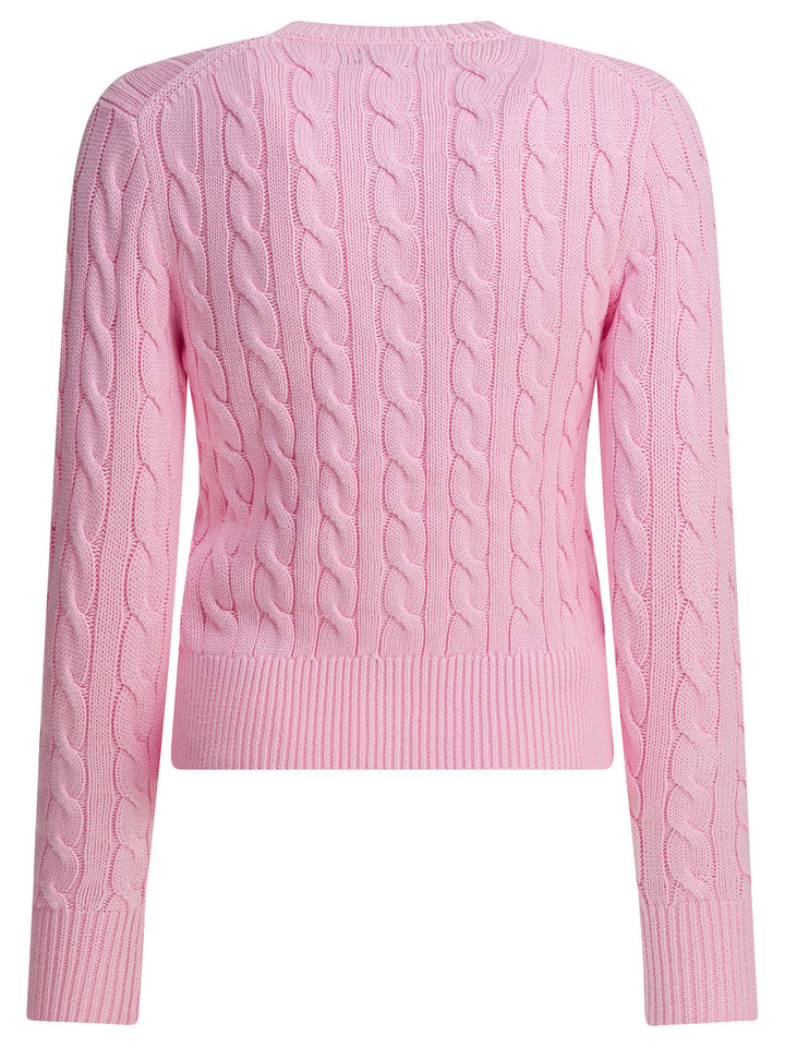 Polo Ralph Lauren Braided Crewneck Cardigan With Logo Knitwear - Rosa | 0150d29aa96d4eea1107334e275c64331c03a6c8