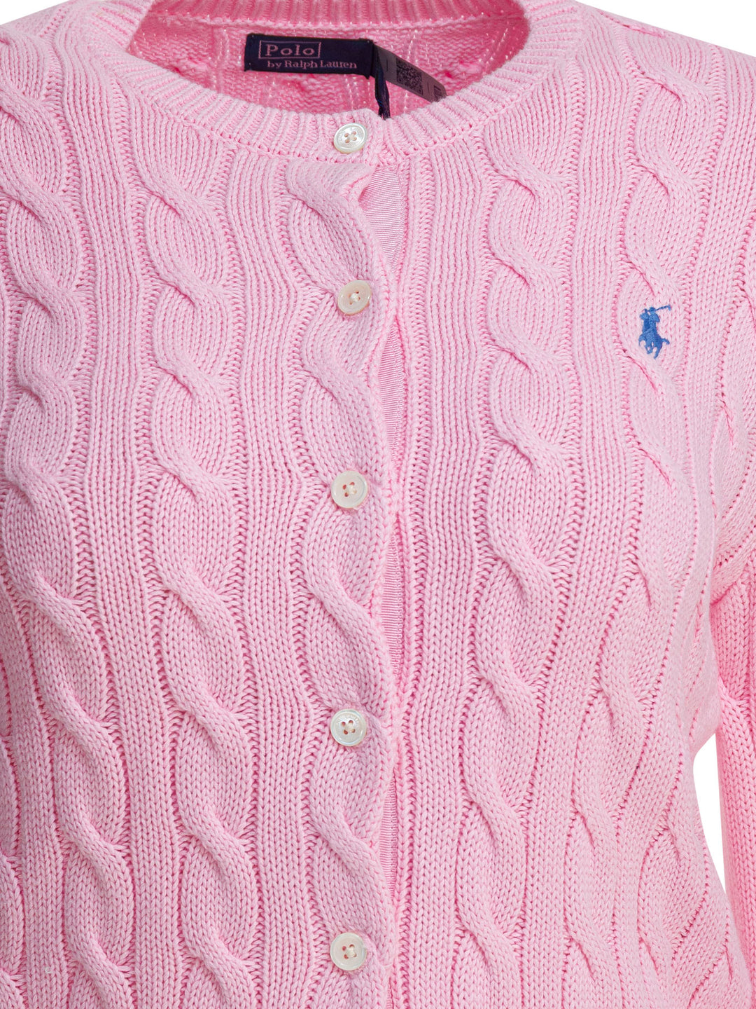 Polo Ralph Lauren Braided Crewneck Cardigan With Logo Knitwear - Rosa | c8452d5ab049ce02146edb8499a3f14d73c49dbc