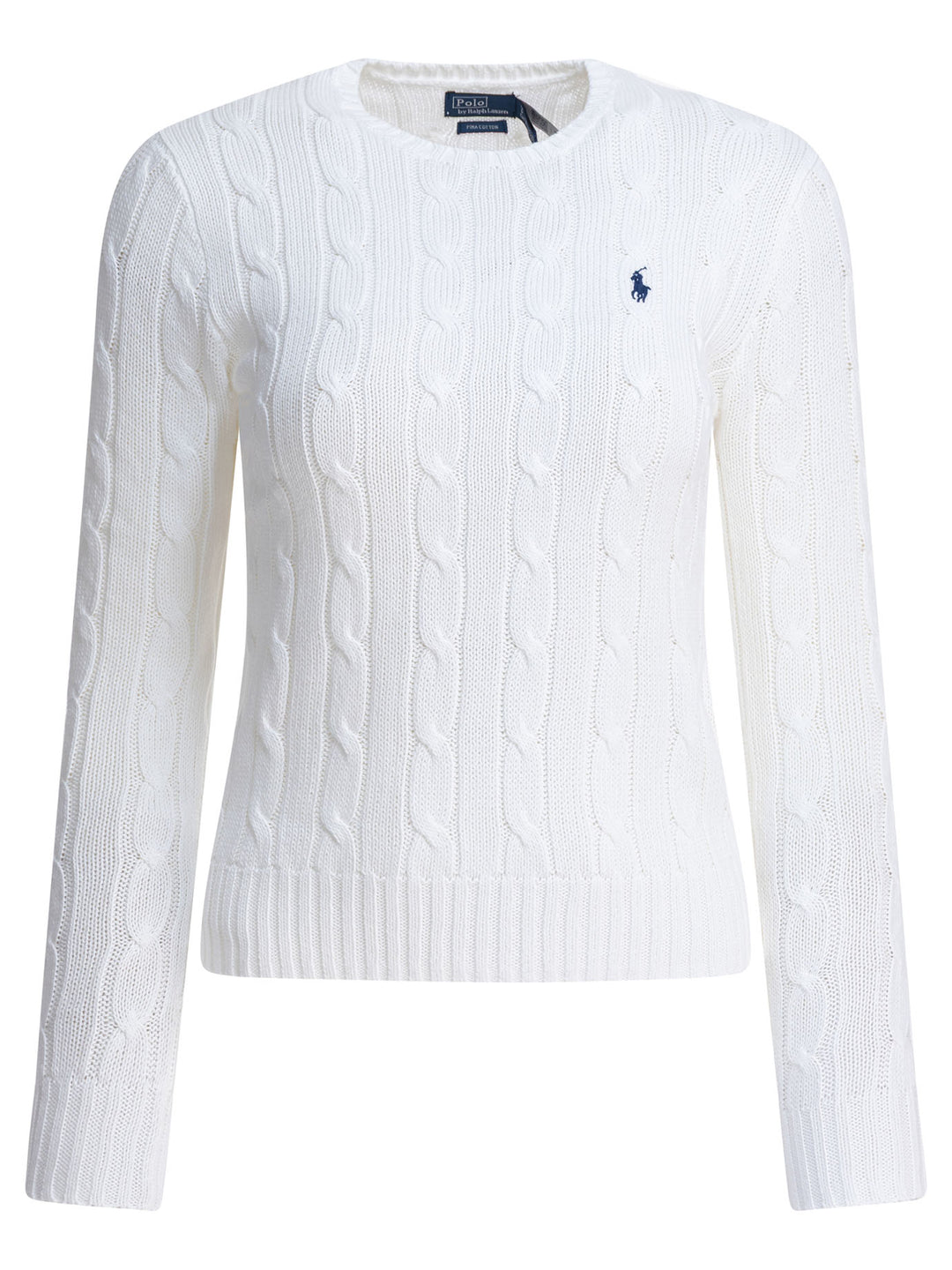 Polo Ralph Lauren Crew-Neck Cable-Knit Sweater With Logo Knitwear - Bianco | a0ef87565037dfd431acd006b1f09c137d23eb39