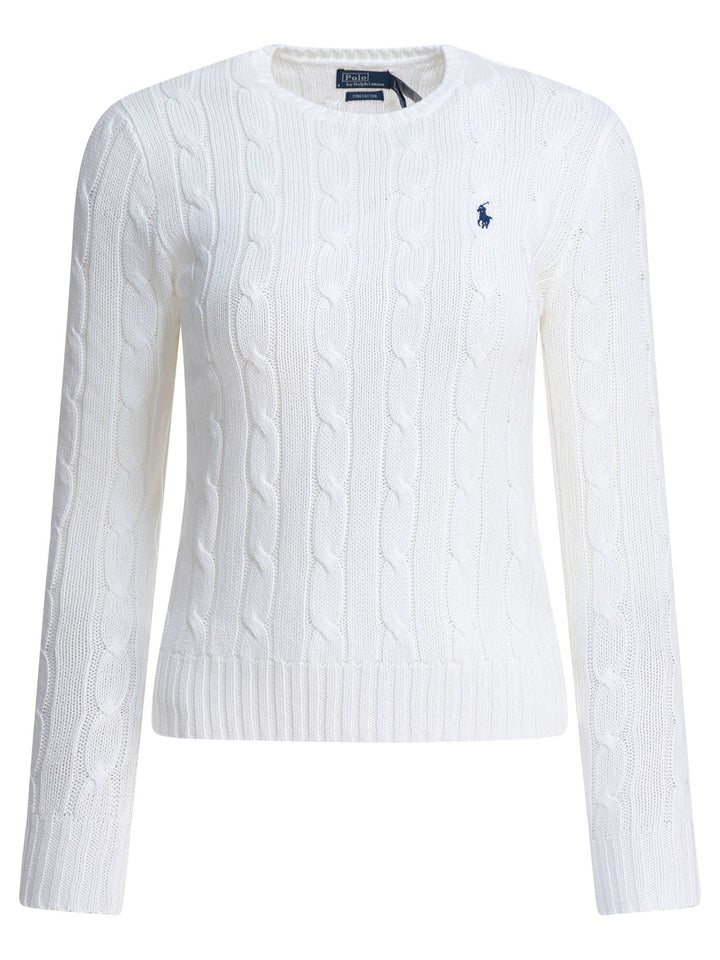 Polo Ralph Lauren Crew-Neck Cable-Knit Sweater With Logo Knitwear - Bianco | a0ef87565037dfd431acd006b1f09c137d23eb39