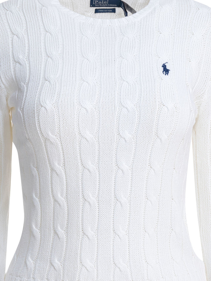 Polo Ralph Lauren Crew-Neck Cable-Knit Sweater With Logo Knitwear - Bianco | 84fcf59106d7e99dc04408c0a5608621320b918a