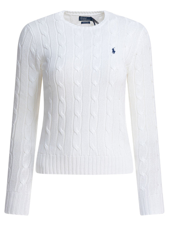 Crew-Neck Cable-Knit Sweater With Logo Knitwear Bianco