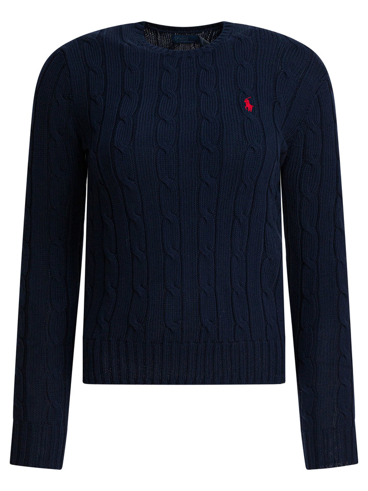 Polo Ralph Lauren Crew-Neck Cable-Knit Sweater With Logo Knitwear - Blu | 3be2c60543336082c5972d05c1d397efaf9e50be