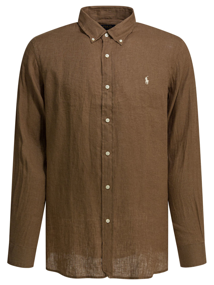 Polo Ralph Lauren Custom-Fit Casual Shirt With Logo Shirts - Marrone | ddbf0b93d296a0936363f8d16a7ac7be6da9d057