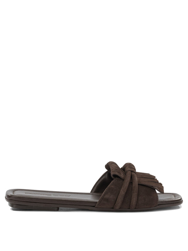 Slide In Pelle Scamosciata Sandali Marrone