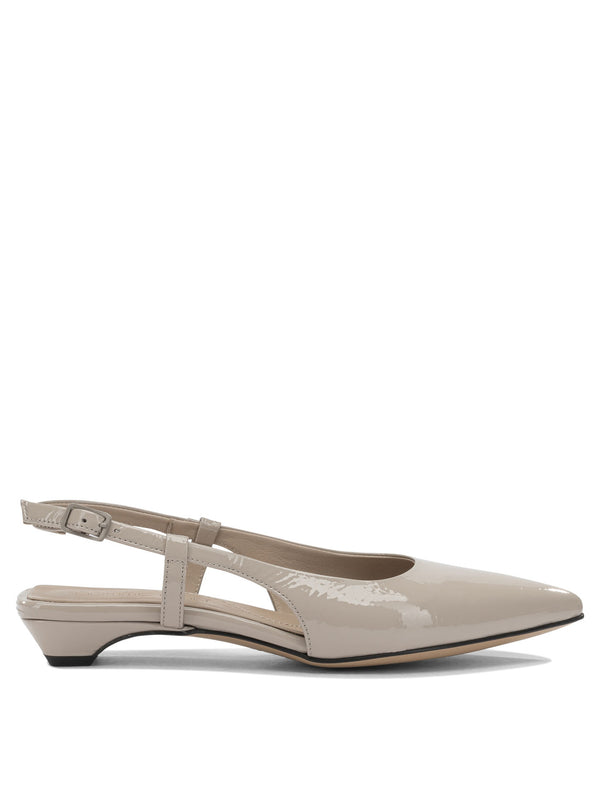 Zapatos Slingback de Cuero con Tacón Beige