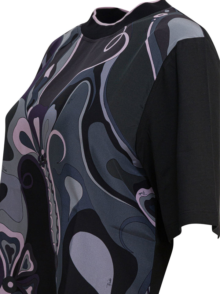 Pucci Cotton And Silk Crewneck T-Shirt With Print T-shirts - Nero | 84b325721b7113af7940e25cc1b9533427d1134b