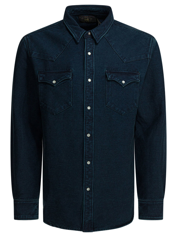 Rrl By Ralph Lauren Indigo Suede Western Shirt Shirts - Blu | dec4d4abd2fa42b7a95254cb9fad334626b3104b